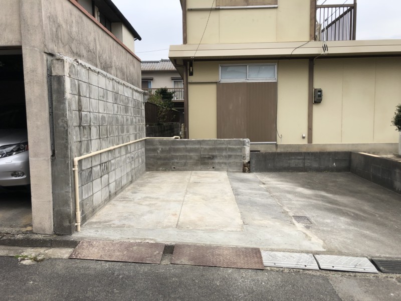 岐阜県可児市の駐車場車庫の解体工事と乗り入れ土間打ち