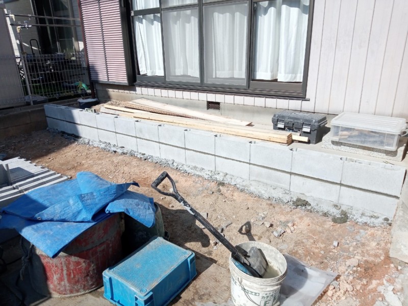 名古屋市北区の駐車場の拡張工事13－CB積み