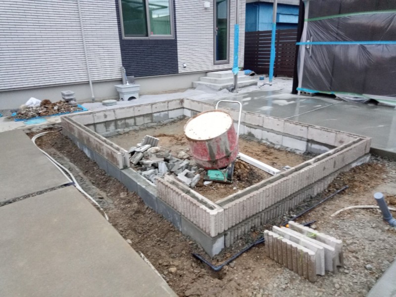 名古屋市守山区の外構工事5－花壇CB積み