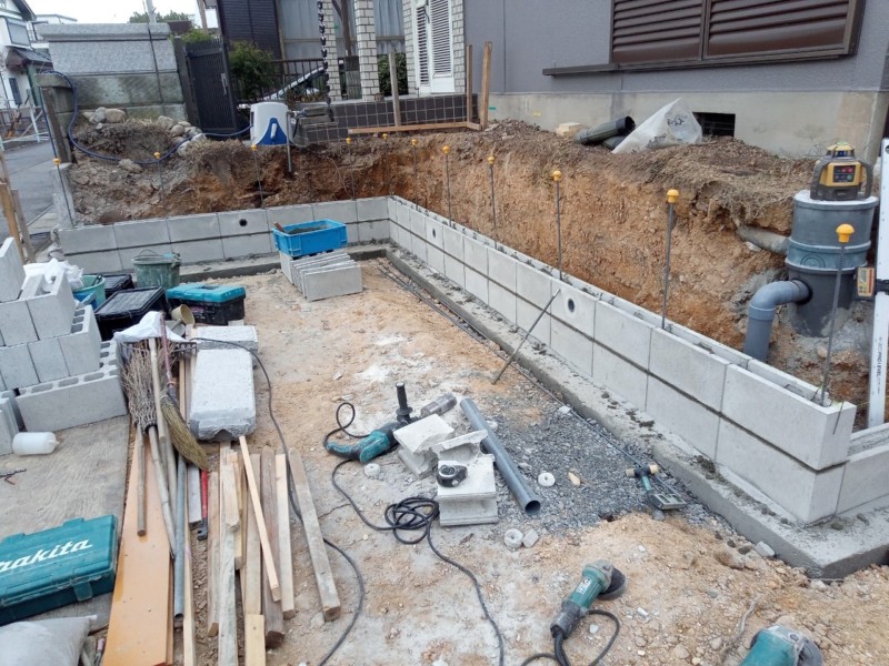 名古屋市緑区の駐車場の拡張工事8－ブロック積み